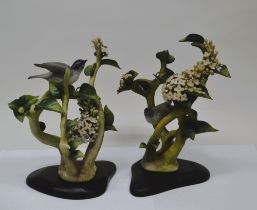 2 Cybis Porcelain Blue Headed Verios w/ Lilac Sculptures, 1967