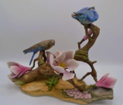 Boehm Porcelain Mountain Bluebirds On Flowering Magnolia Sculpture, 1963