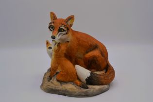 Boehm Porcelain Fox With Cubs Sculpture, 1985