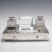 Victorian Silver Cut Glass Desk Inkwell by John Grinsell & Son. Birmingham