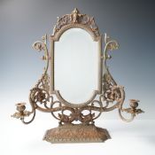 Antique Victorian Cast Metal Vanity Mirror w/Candleholders