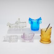 A Collection of Five Pressed Glass Figural Toothpick and Candy Holders