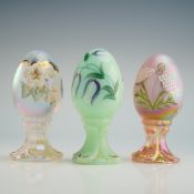 3pc Fenton Art Glass Collection, Egg Figurines with Boxes