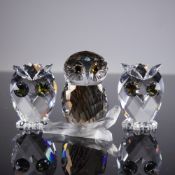 3pc Swarovski Faceted Crystal Owl Figurines