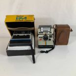 Three Vintage Cameras Including Kodak EK4 with Box, Polaroid OneStep BC Series with Q-Light, and Voi