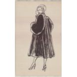 Wayne Hall American Original Drawing Illustration Woman in Fur Coat