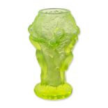 R. Lalique France Uranium Glass Bacchanalia Vase