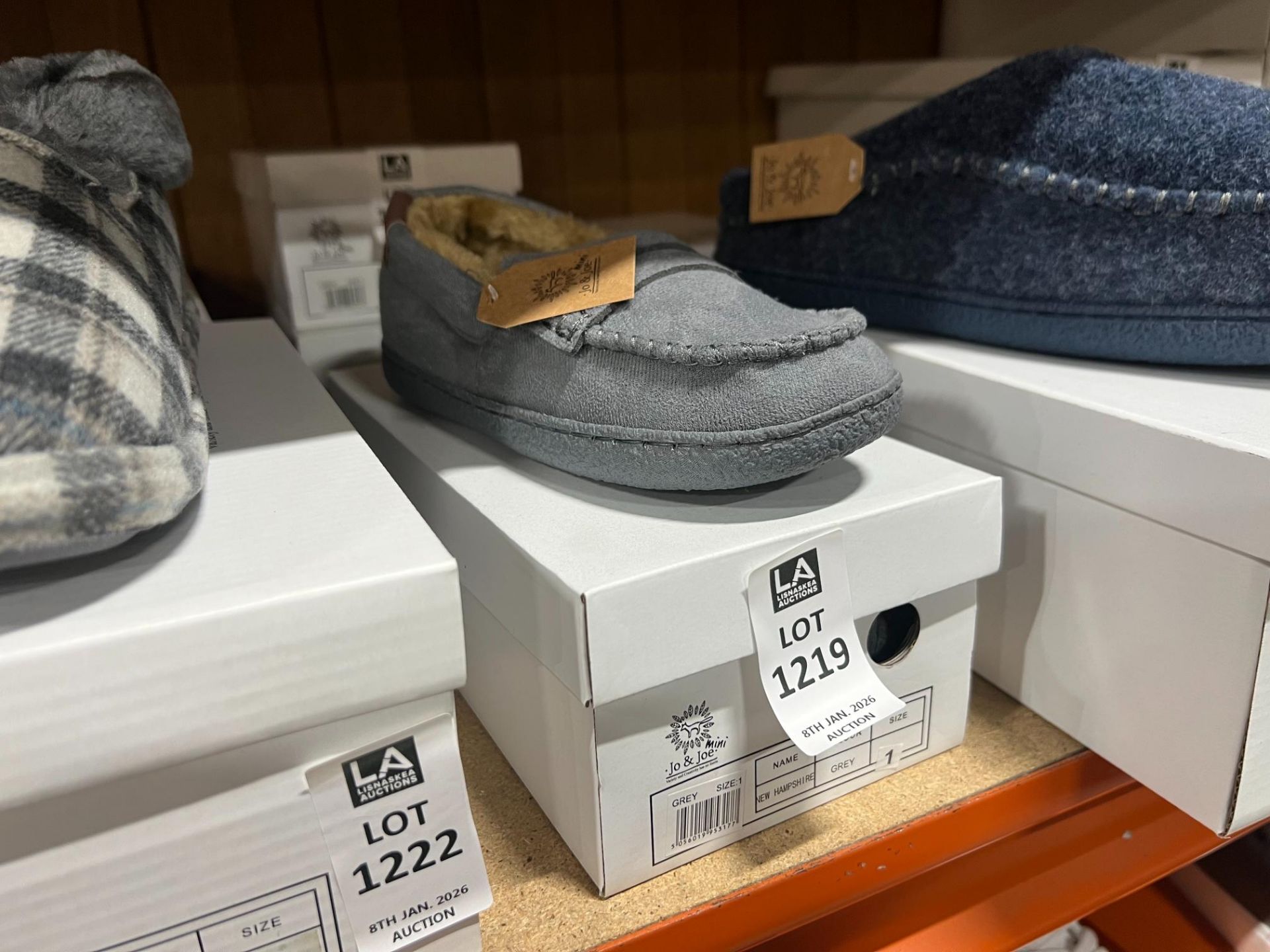 JO & JOE MINI NEW HAMPSHIRE KIDS SLIPPERS GREY (UK 1)