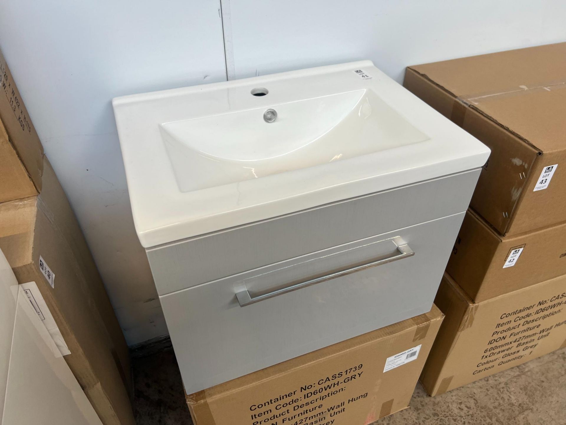 IDON 1 DRAWER WALL HUNG VANITY UNIT 600MM WIDE GLOSS GREY INCLUDING BASIN (OUT OF BOX) - Image 2 of 2
