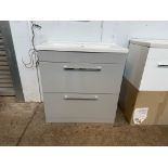 IDON 2 DRAWER VANITY UNIT GLOSS GREY 800MM X 427MM COMPLETE WITH BASIN (OUT OF BOX)