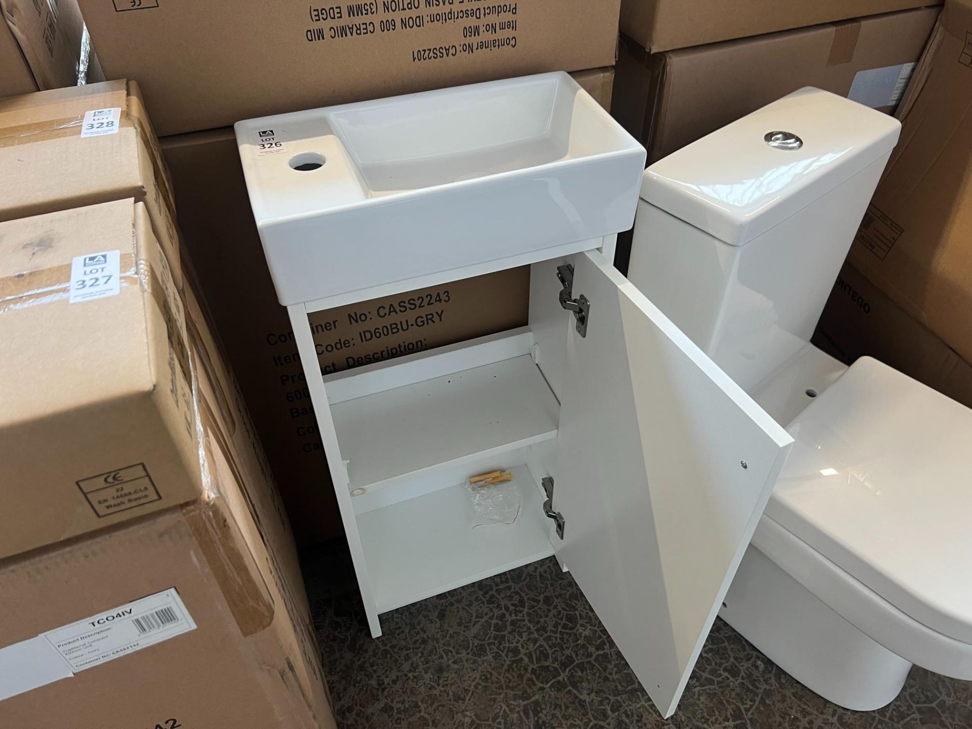 TRADITIONAL COMPACT BASIN VANITY UNIT IVORY INCLUDING BASIN 410MM X 220MM (IN BOX) - Image 2 of 2