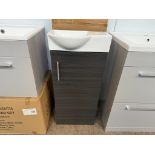 MINI BASIN VANITY UNIT 1 DOOR BLACK ASH 390MM X 155MM COMPLETE WITH BASIN (OUT OF BOX)