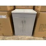 IDON 2 DOOR VANITY UNIT 600MM WIDE X 427MM GLOSS GREY INCLUDING BASIN (IN BOX)