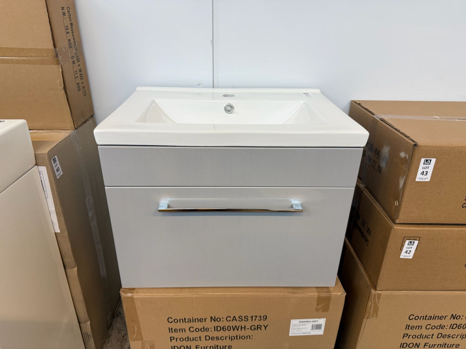 IDON 1 DRAWER WALL HUNG VANITY UNIT 600MM WIDE GLOSS GREY INCLUDING BASIN (OUT OF BOX)