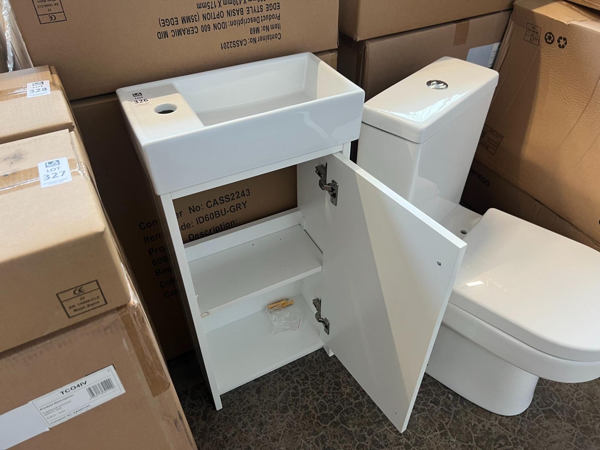 TRADITIONAL COMPACT BASIN VANITY UNIT IVORY INCLUDING BASIN 410MM X 220MM (OUT OF BOX) - Image 2 of 2