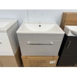 IDON WALL HUNG 1 DRAWER VANITY UNIT GLOSS GREY 600MM X 427MM COMPLETE WITH BASIN (OUT OF BOX)