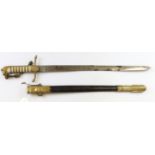 GRV midshipman’s dirk with engraved blade with GRV cither retailed by Gieves in its correct scabbard