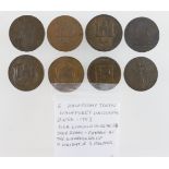 Tokens (8) Halfpennies, mostly 18thC, Norwich and one Wainfleet; overall VF.