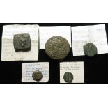 Ancient Greek (5) bronze coins of the Hellenistic Kingdoms: 2x Seleucid of Antiochos IV 13mm, and