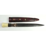 18th / 19th Century dagger, blade in the form of a cut down sword blade, with bone pomel with