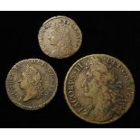 Ireland (3) James II "gunmoney" pieces: Halfcrown 1689 Oct: Fine; Shilling 1690 May (small) VF,