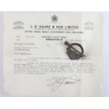 Tara brooch with original J R Gaunt letter 8/11/1957. Stating that the kilt pin was worn by the