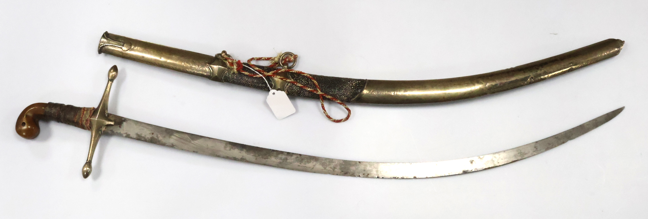 Ottoman Shamshir Sword with scabbard. Curved blade with some chips to ...