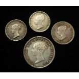 GB Silver (4) Victorian minors: Maundy 4d 1862 EF; Maundy 2d 1862 iridescent GEF; Threehalfpences: