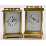 Carriage clocks. Two brass cased carriage clocks, one dial marked 'John Morley', tallest 12.5cm
