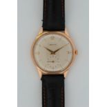 Zenith, 18ct rose gold, case no. 582245, circa 1950s. The silvered dial with gilt indices,
