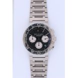 Bulgari Chronograph, stainless steel, ref. BB-38-SS-CH, circa 2000s. The black dial with silvered