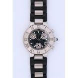 Cartier Chronoscaph 21, stainless steel, ref. 2424, circa 2000s. The black motif dial with baton