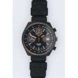 Heuer Chronograph, PVD coated, ref. 13-1, circa 1970s. The black dial with baton indices, triple