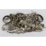 Mixed silver / white metal jewellery (over 1Kg) a good assortment, includes bangles, bracelets,