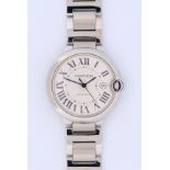 Cartier Ballon Bleu, stainless steel, ref. 3765, circa 2010s. The silvered dial with Roman numerals,