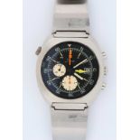 Sinn Chronograph GMT, stainless steel, case ref. 9802, circa 1970s. The black dial with baton