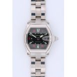 Cartier Roadster, stainless steel, ref. 2510, circa 2000s. The black dial with Arabic numerals, date