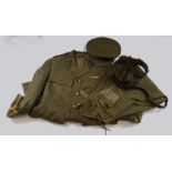 WW1 officers cuff rank uniform to a Lieut in the Royal Artillery with jacket, hat, Sam Brown and