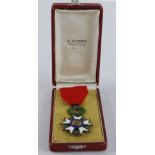 French Legion d'Honneur, cased, WW1 period. Case marked inside "A. Mirou Lille." The ribbon is inked