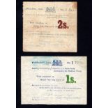South Africa (2), 1 Shilling and 2 Shillings Boer War Siege of Mafeking dated January and February