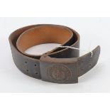 German WW2 Army Belt Buckle on unmarked leather belt.