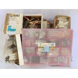 Clear large crate packed with Military Cap Badges, buttons, cloth, bullion wire cloth, collars,