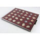 Sports Fobs (30) silver, in a Lindner tray. Cycling, boxing, football, cricket etc. Noted a finely