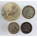 GB Silver (4) George III: Crown 1819 LIX cleaned GVF (scratches); 18d Bank Token 1813