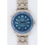 Omega Seamaster Diver 300m, stainless steel, ref. 210.30.42.20.03.003, 2024 card. The ceramic blue
