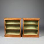 PAIR OF GEORGIAN STYLE OAK OPEN BOOKCASES
