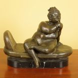 BRONZE SCULPTURE OF A NUDE FEMALE WITH A MASQUERADE BALL MASK