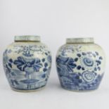 CHINESE EXPORT STYLE BLUE AND WHITE CERAMIC GINGER JARS, A PAIR