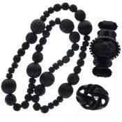 Antique Carved Jet Mourning Jewellery Collection