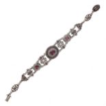 Austro Hungarian Silver Gemstone Bracelet, 18.1g